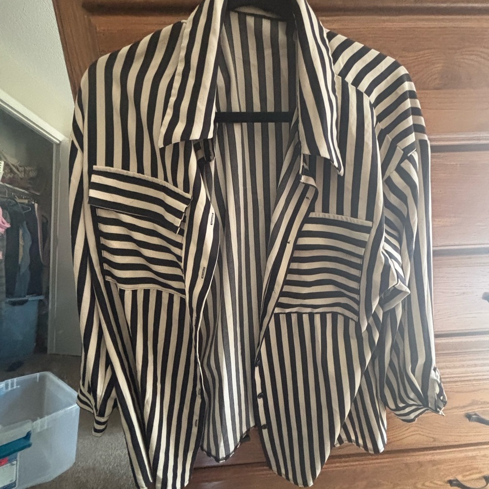 SHEIN Black and White Striped Blouse